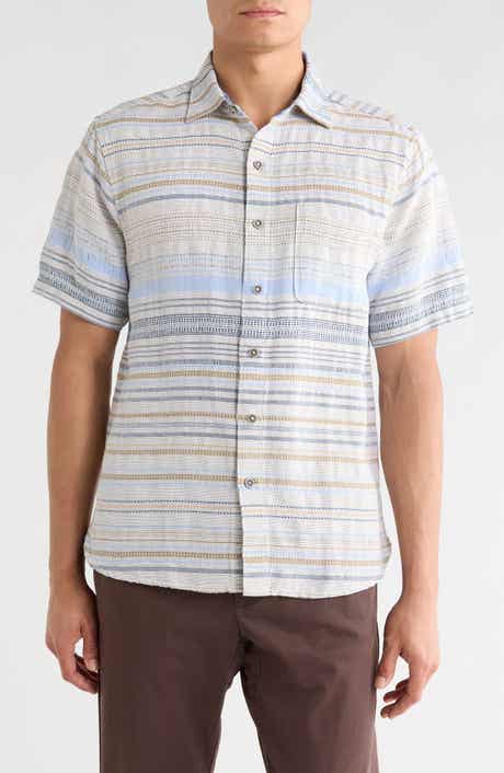 Tommy Bahama Santa Marta Stripe Short Sleeve Cotton & Linen Blend Button-Up Shirt
