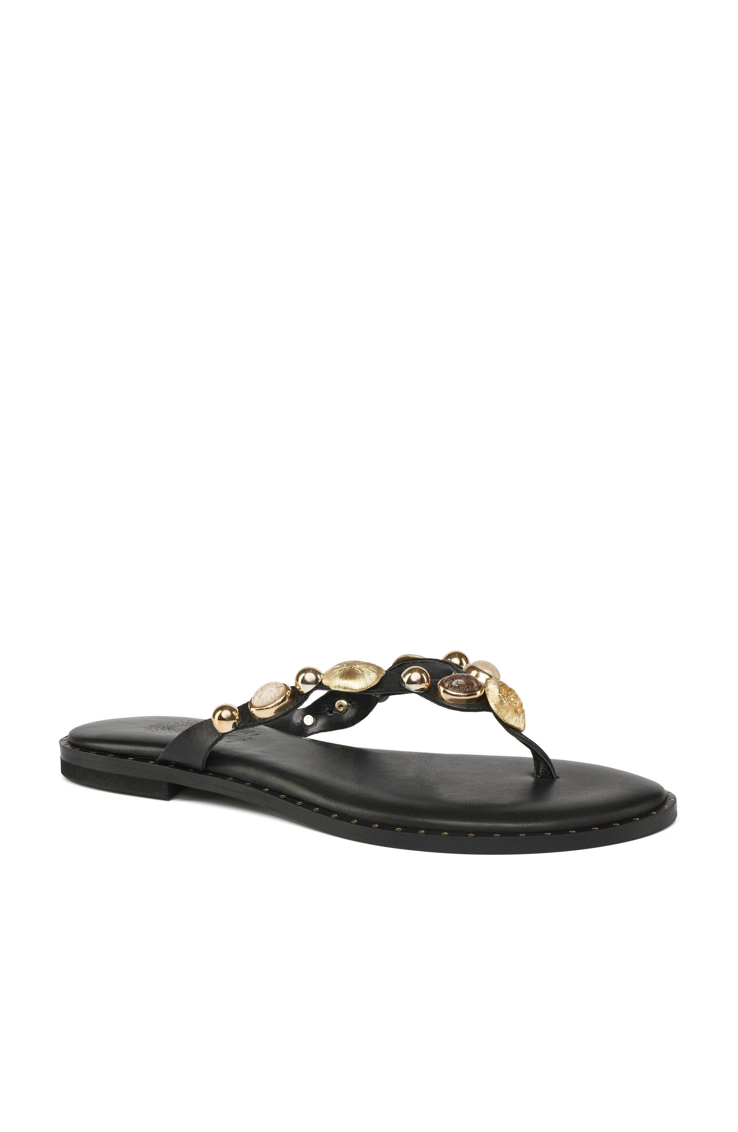 Grace Footwear Solane Stone T Strap Sandal, Main, color, Black
