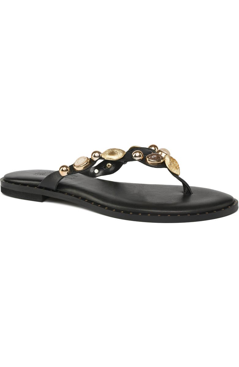 Grace Footwear Solane Stone T Strap Sandal, Main, color, Black