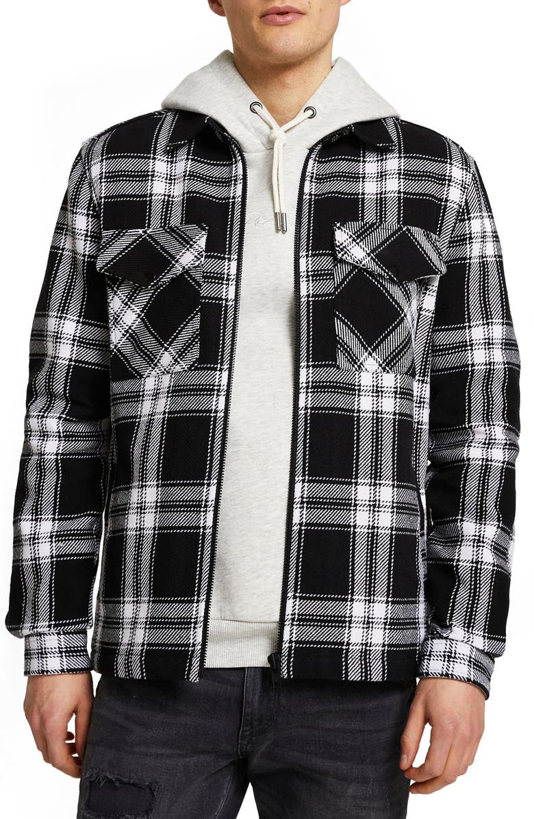 River Island Cotton Plaid Zip Overshirt, Main, color, 