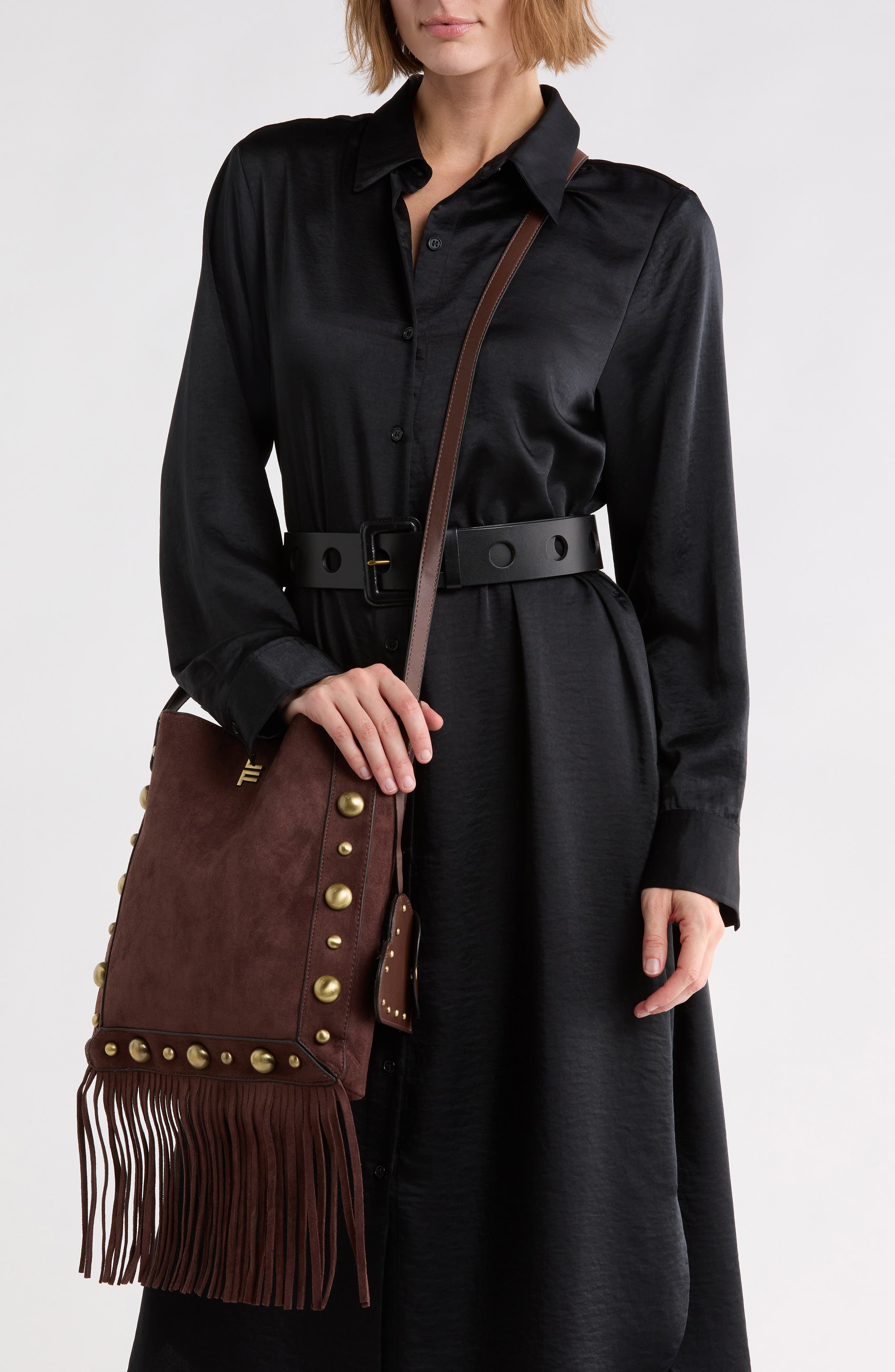 Fringe Faux Suede Crossbody Bag, Alternate, color, CHOCOLATE