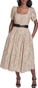KARL LAGERFELD PARIS Belted Lace Midi Dress