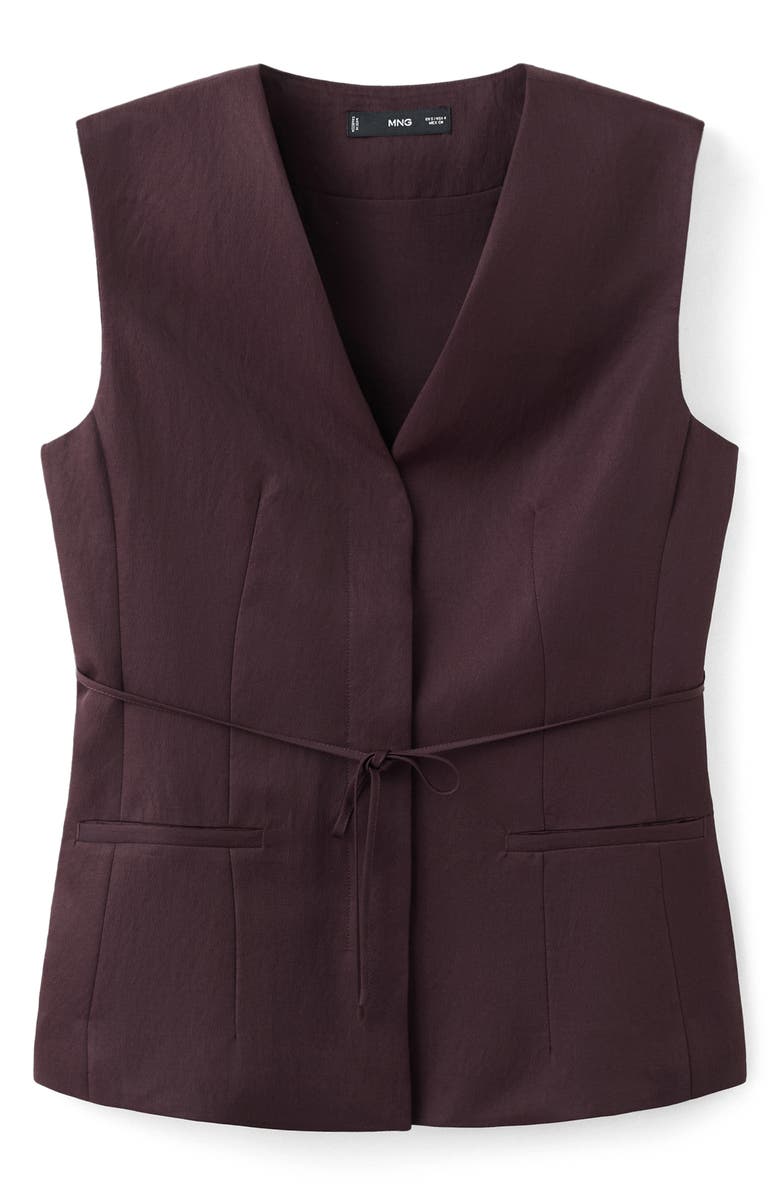 MANGO Tie Waist Vest, Alternate, color, Burgundy