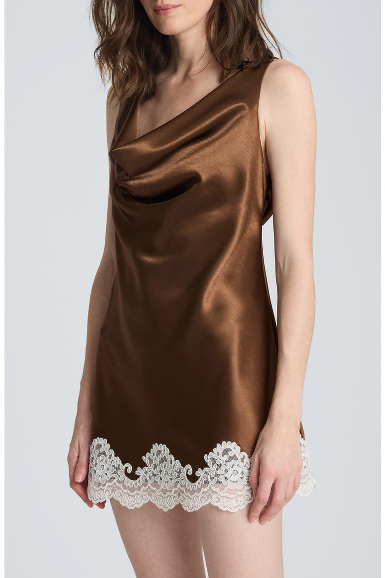 Tie Back Lace Trim Satin Minidress, Alternate, color, BRUNETTE