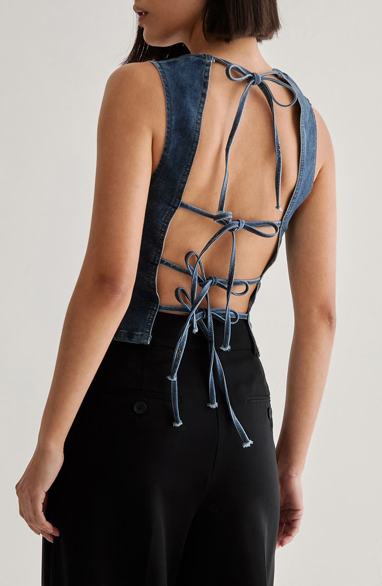 NASTY GAL Lace-Up Back Denim Top, Alternate, color, 