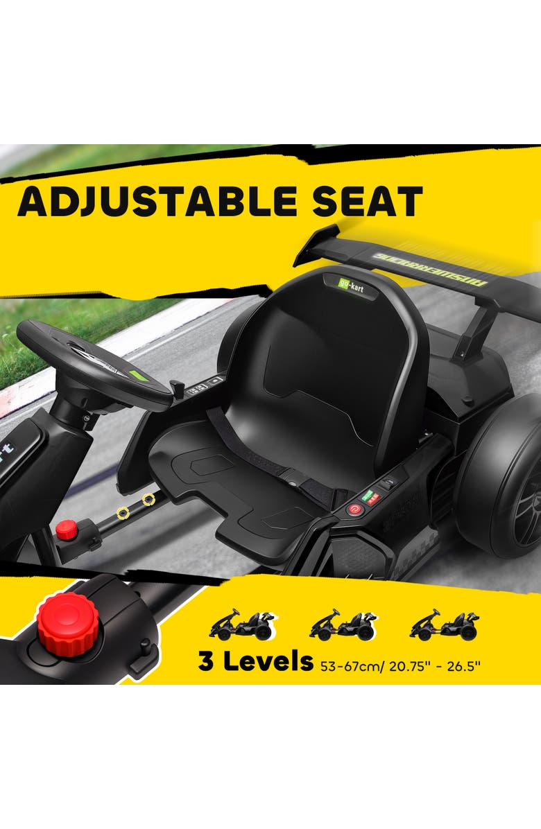 Aosom 24V 7.5 MPH Drifting Electric Go Kart with Adjustable Seat Slow Start Button Start Music Horn Lights, Alternate, color, Black