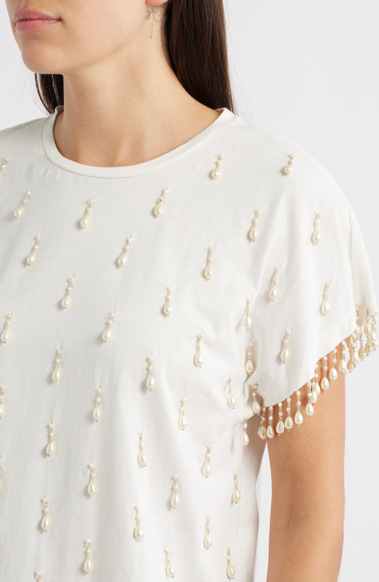 KOBI HALPERIN Carmel Faux Pearl Accent Cotton T-Shirt, Alternate, color, Ivory