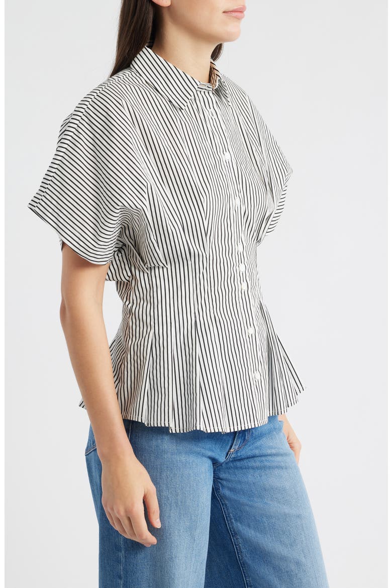 Pleat Waist Dolman Shirt, Alternate, color, RICH BLACK STRIPE