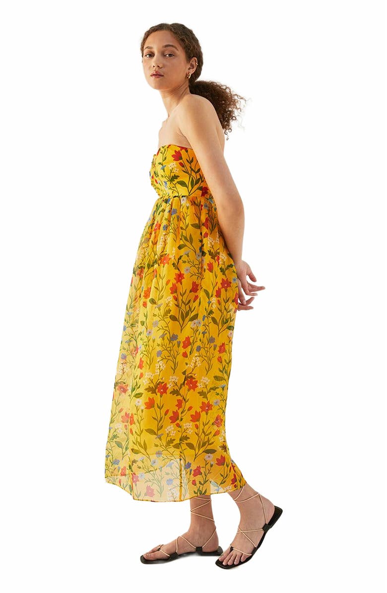 Rebecca Taylor Botanica Fleur Sweetheart Organza Dress, Alternate, color, Dandelion Combo