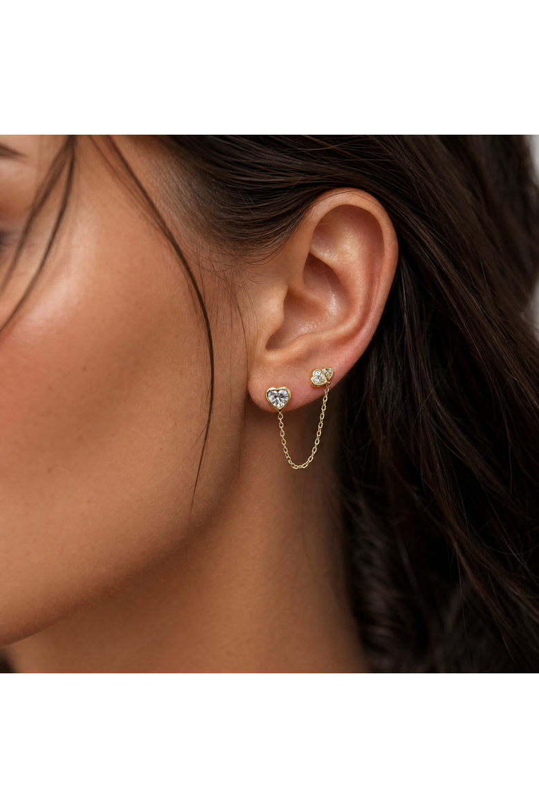 CZ Marquise X Heart Chain Stud Earring, Alternate, color, Gold