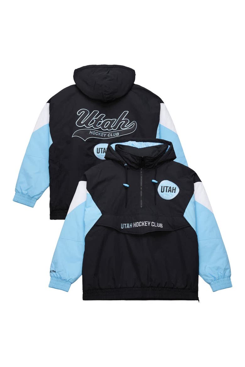 Men's Mitchell & Ness Black Utah Mammoth Retro Anorak Half-Zip Jacket, Alternate, color, Black