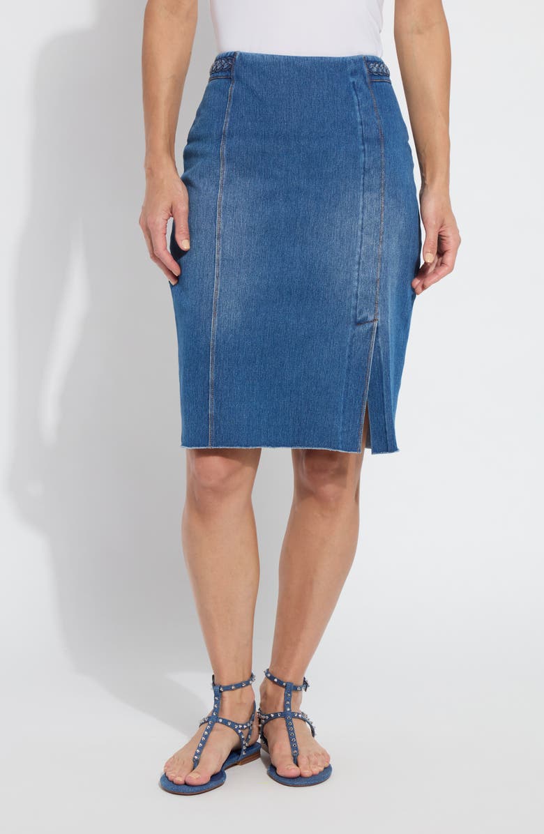 Lysse Tess Braided Denim Pencil Skirt, Main, color, Mid Wash
