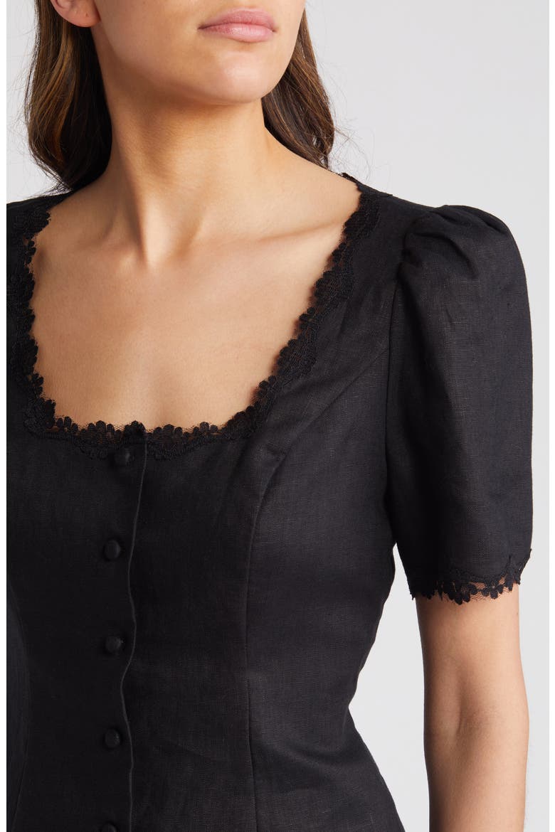 Anabella Linen Button-Up Top, Alternate, color, BLACK