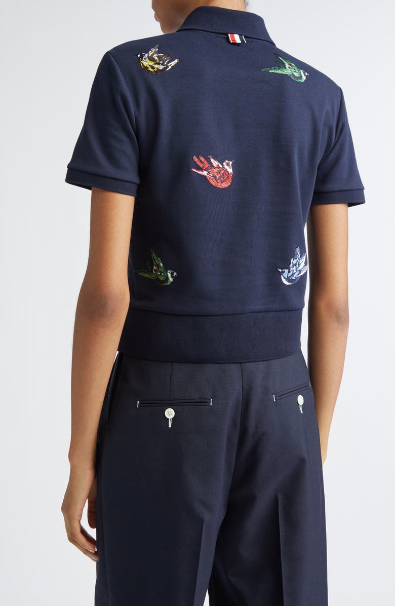 Thom Browne Canary Embroidered Cotton Polo, Alternate, color, Navy
