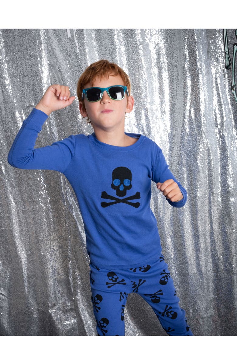 Leveret Two-Piece Cotton Halloween Matching Family Pajamas, Fun Prints, Alternate, color, Blue Skulls