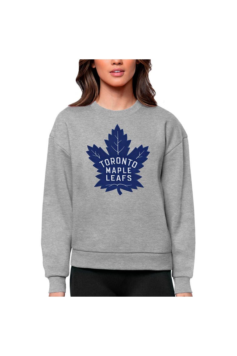 Women's Antigua Heather Gray Toronto Maple Leafs Primary Logo Team Logo Victory Crewneck Pullover Sweatshirt, Main, color, Heather Gray