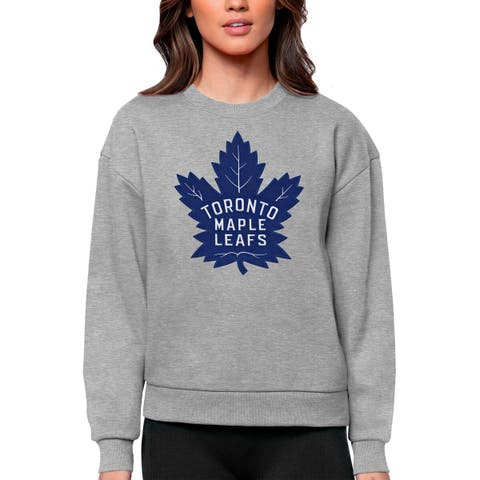 Women's Antigua Heather Gray Toronto Maple Leafs Primary Logo Team Logo Victory Crewneck Pullover Sweatshirt