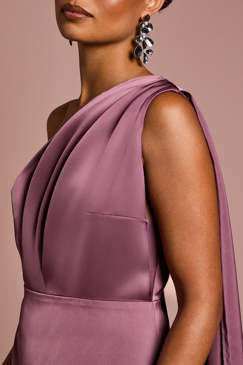 Petite One Shoulder Maxi Dress, Alternate, color, Dark Mauve