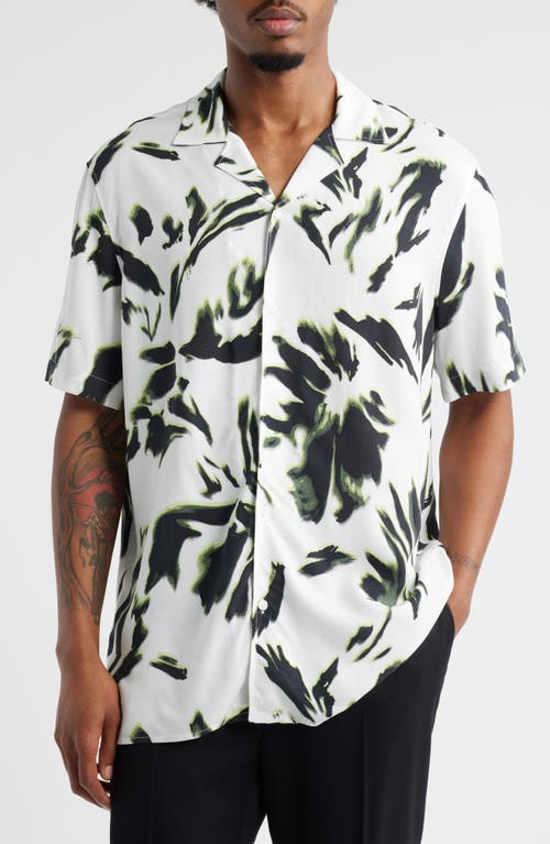 Open Edit Abstract Floral Camp Shirt in White Floral Blur  product