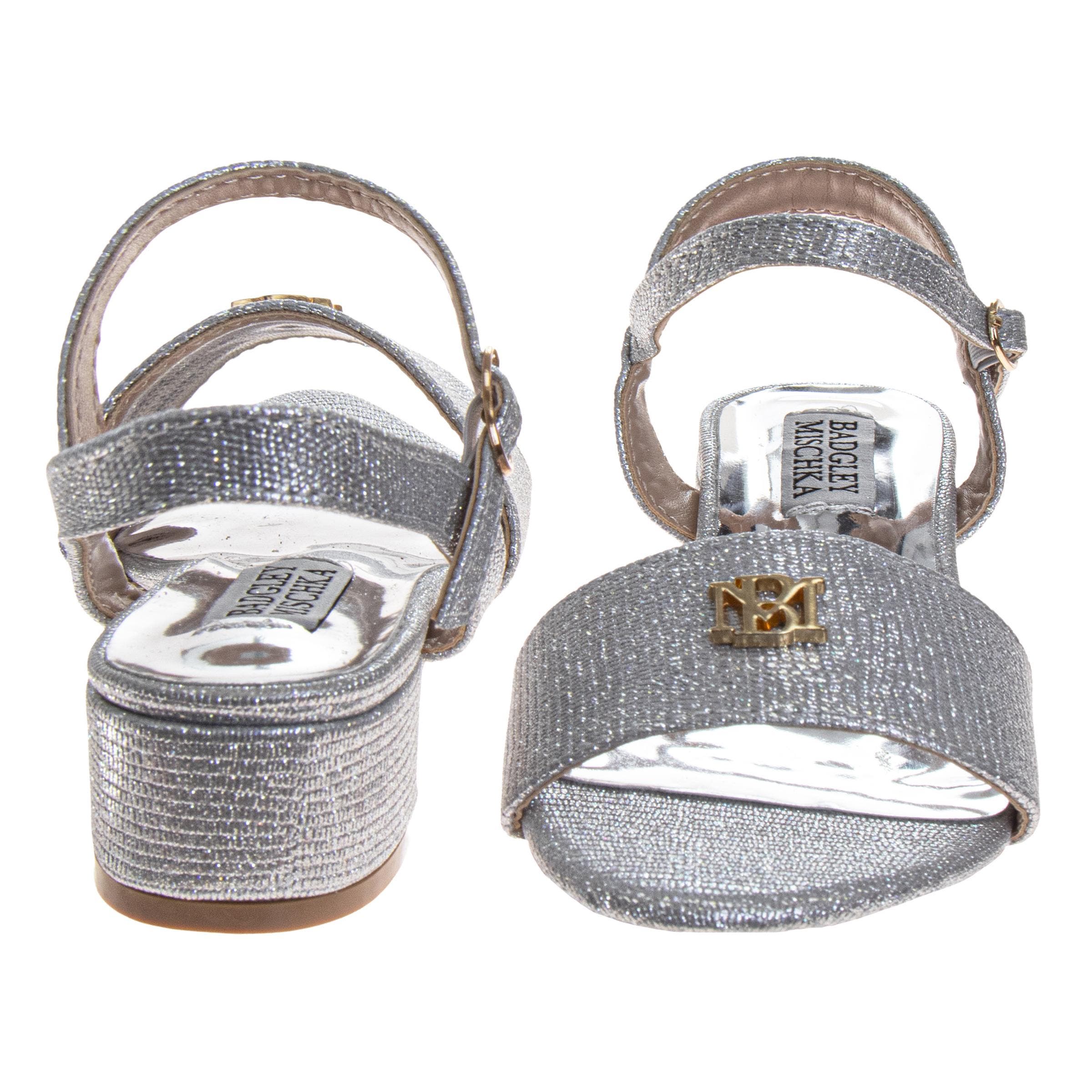 BADGLEY MISCHKA Dress Sandals for Girls Elegant Rhinestone Ankle Straps, Alternate, color, Silver