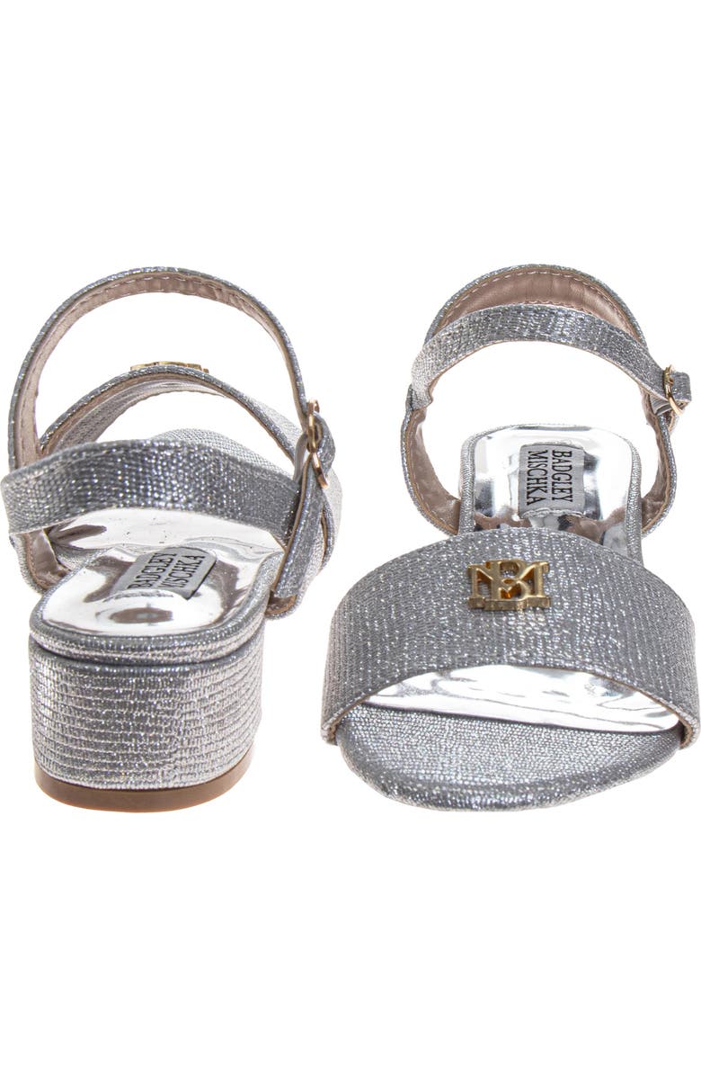 BADGLEY MISCHKA Dress Sandals for Girls Elegant Rhinestone Ankle Straps, Alternate, color, Silver