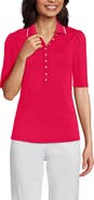 Lands' End Elbow Sleeve Lightweight Jersey Embellished Polo