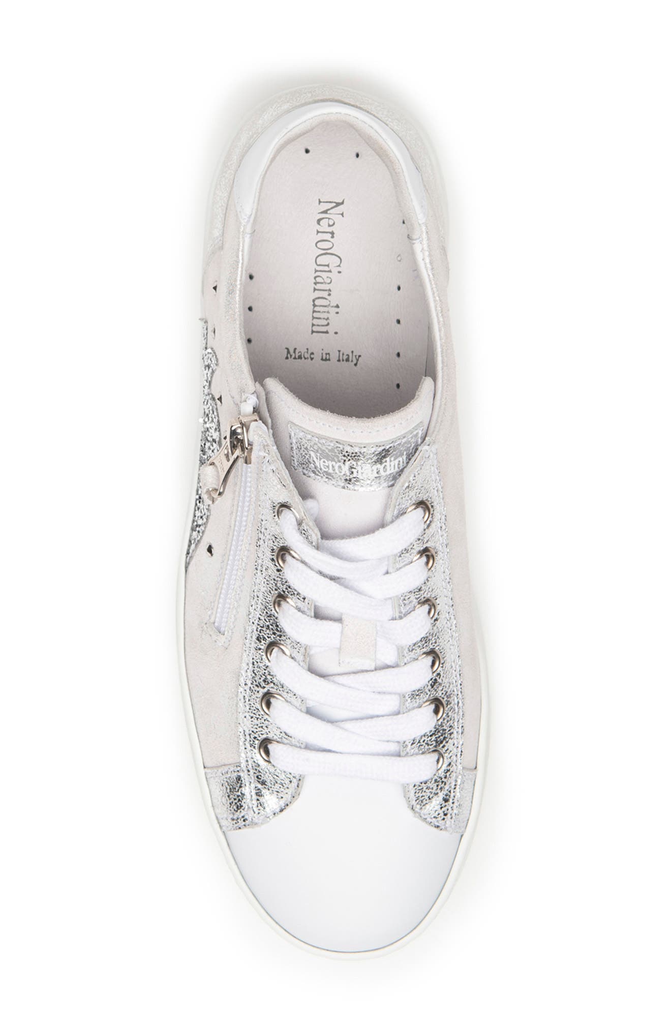 Metallic Side Zip Sneaker, Alternate, color, SILVER