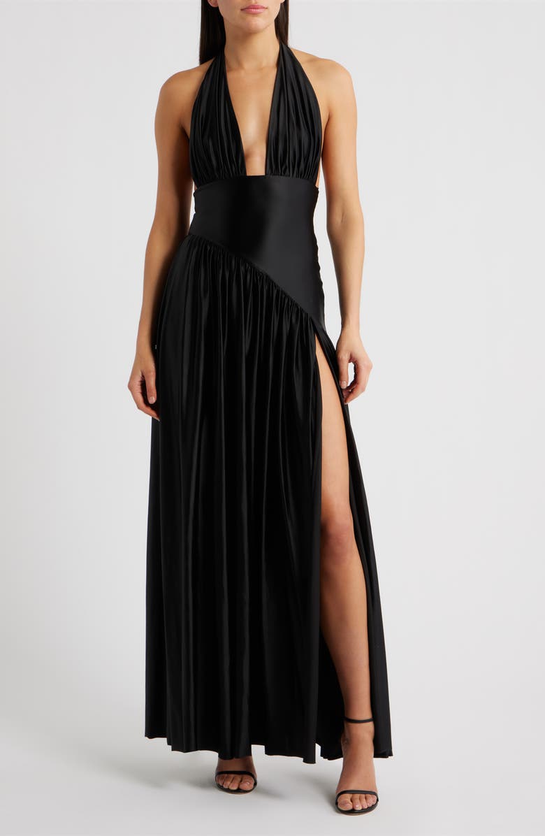 Delfi Collective Rae Halter Gown, Main, color, Black