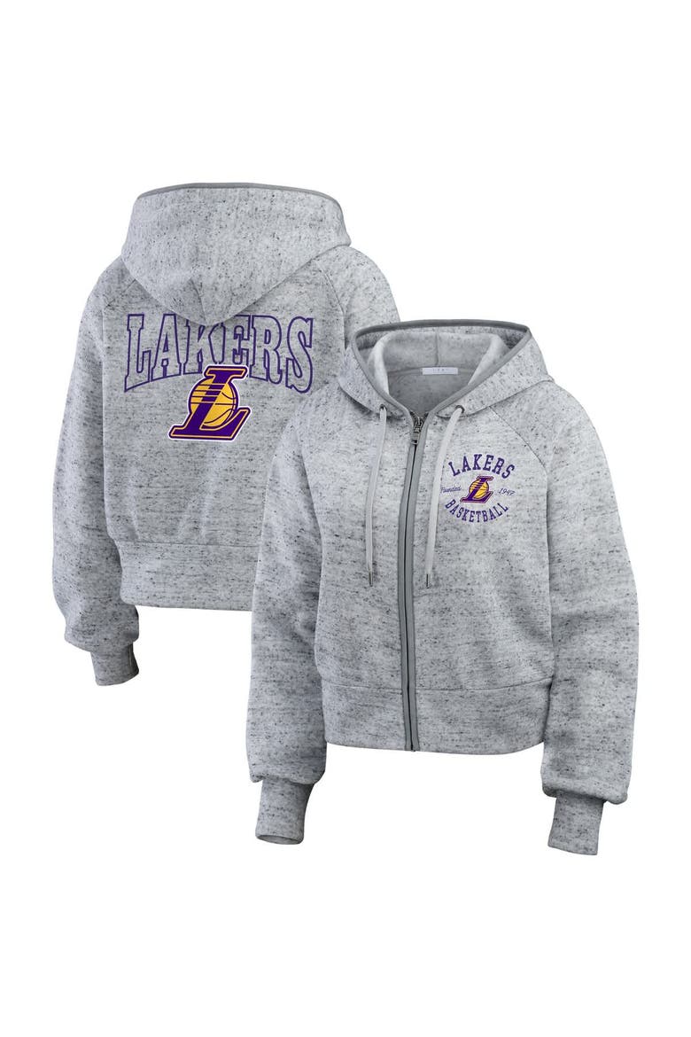 Women's WEAR by Erin Andrews Heather Gray Los Angeles Lakers Speckled Radiator Full-Zip Hoodie, Main, color, Heather Gray
