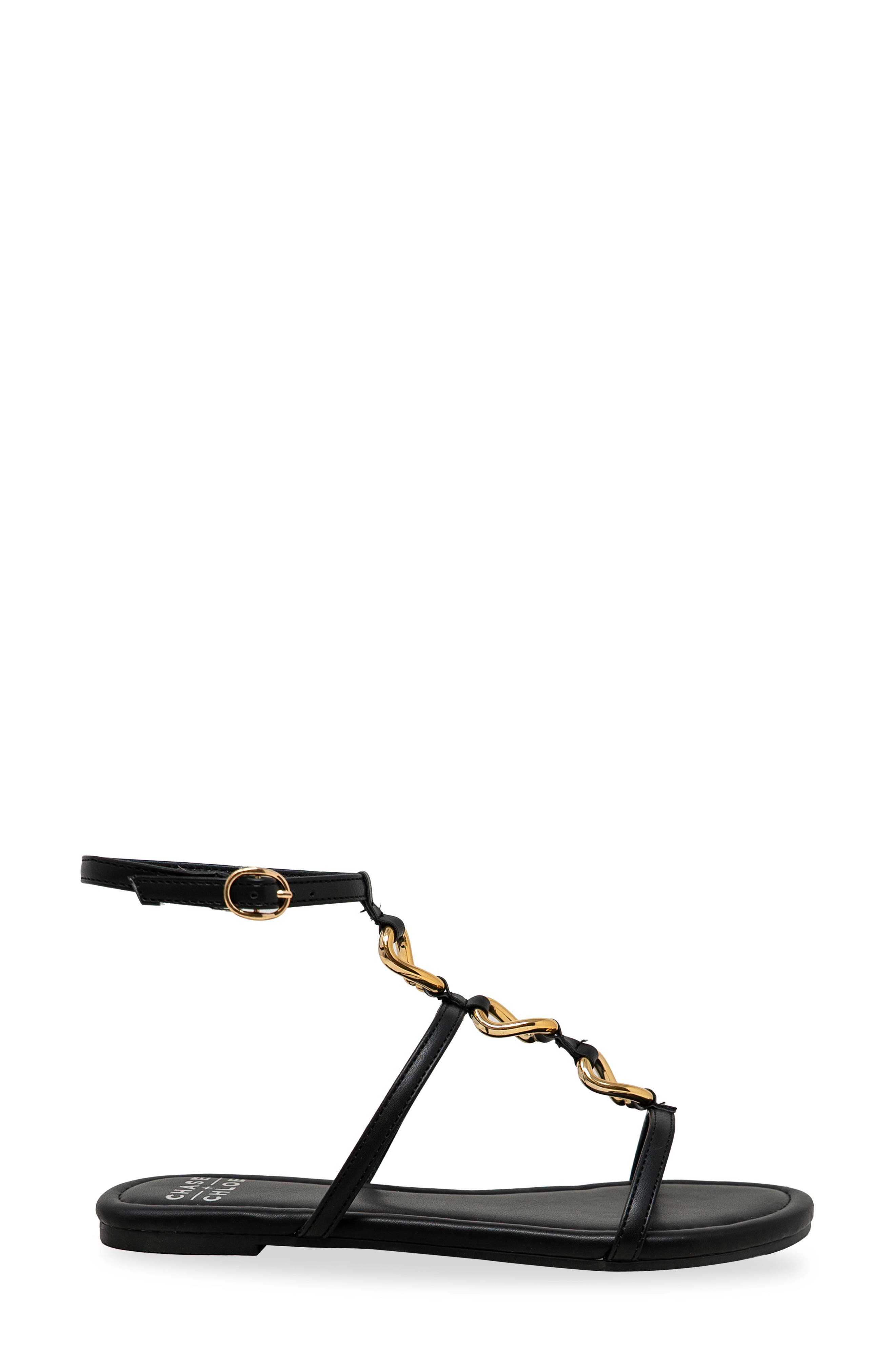 CHASE AND CHLOE Ankle Strap Flat Sandal, Alternate, color, Black