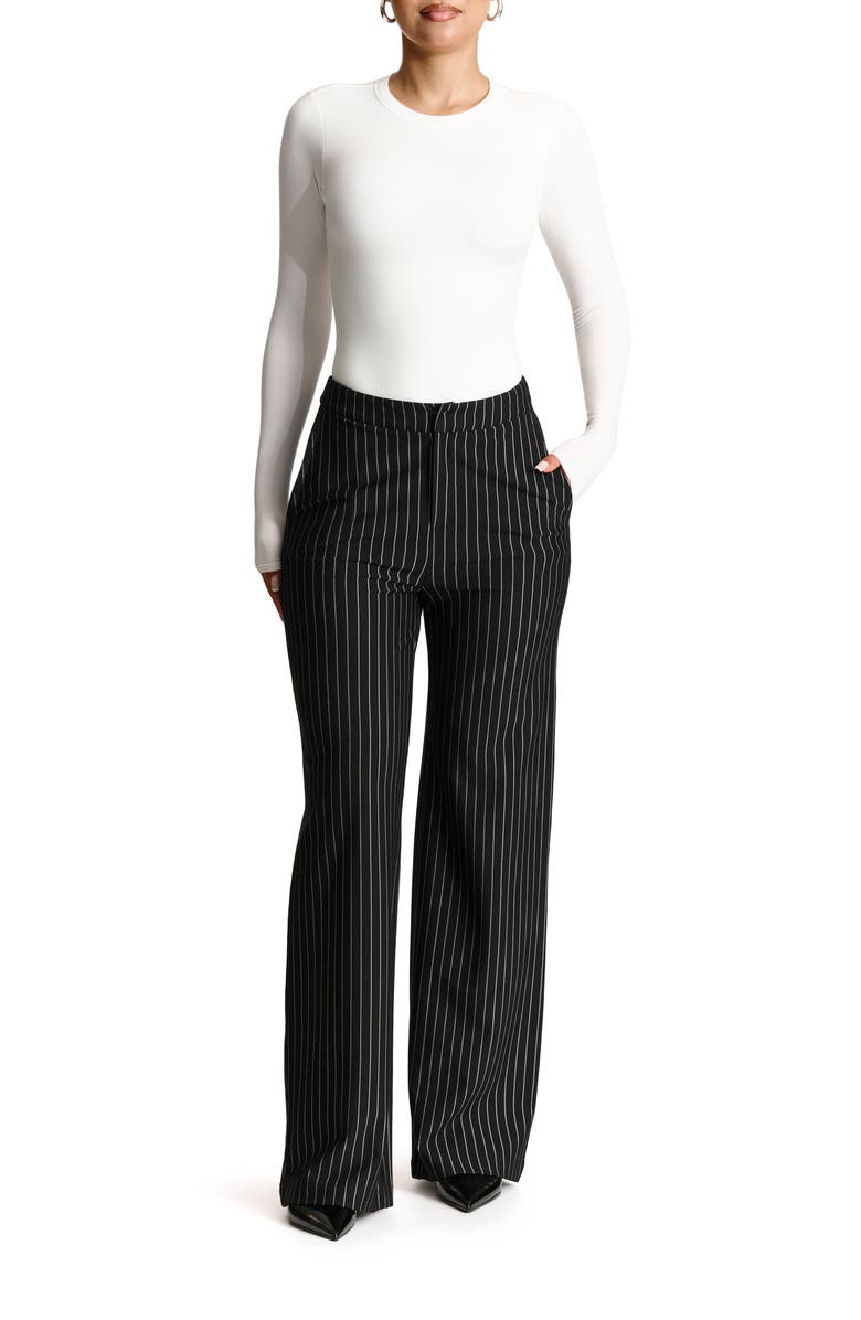 N BY NAKED WARDROBE Pinstripe Wide Leg Pants, Alternate, color, Black