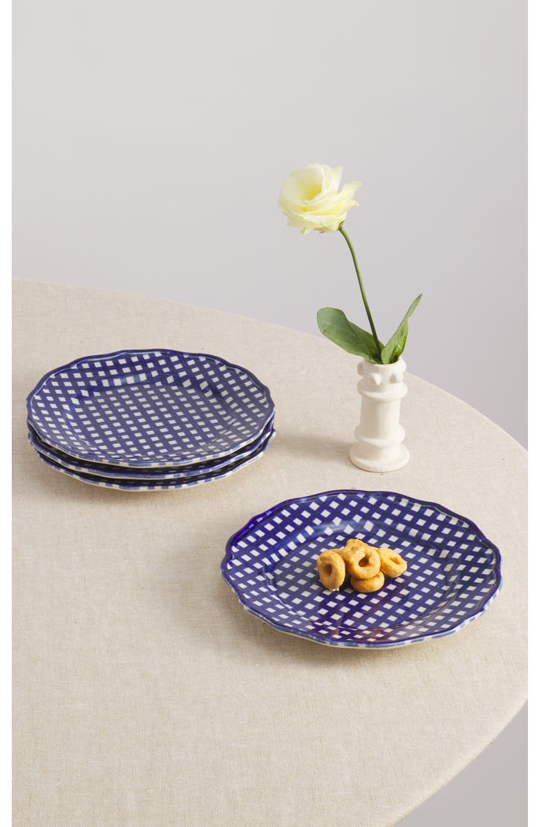 Maison Madison Home Beatrix 9'' Dessert Plate Set of 4, Alternate, color, Blue/Cream