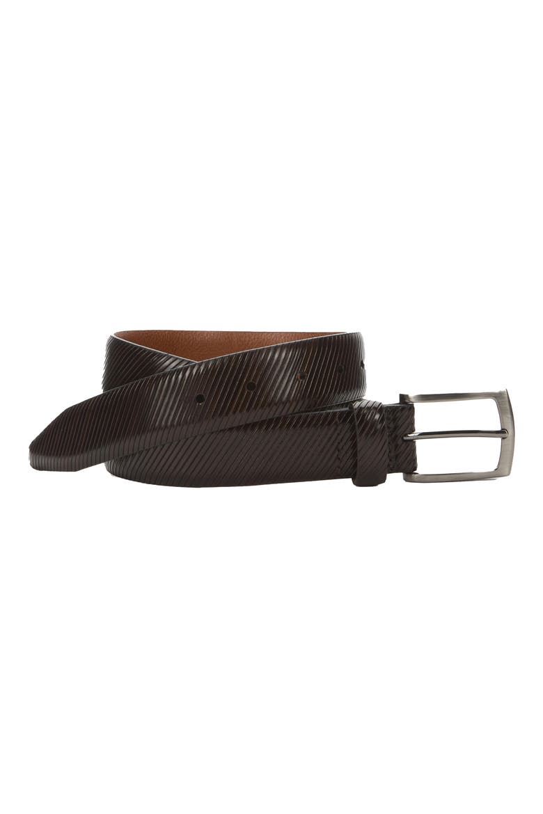 Diagonal Embossed Leather Belt, Main, color, DARK BROWN