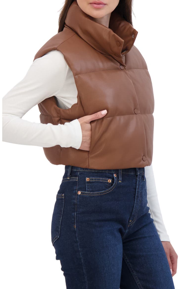 Crop Faux Leather Vest, Alternate, color, TOFFEE