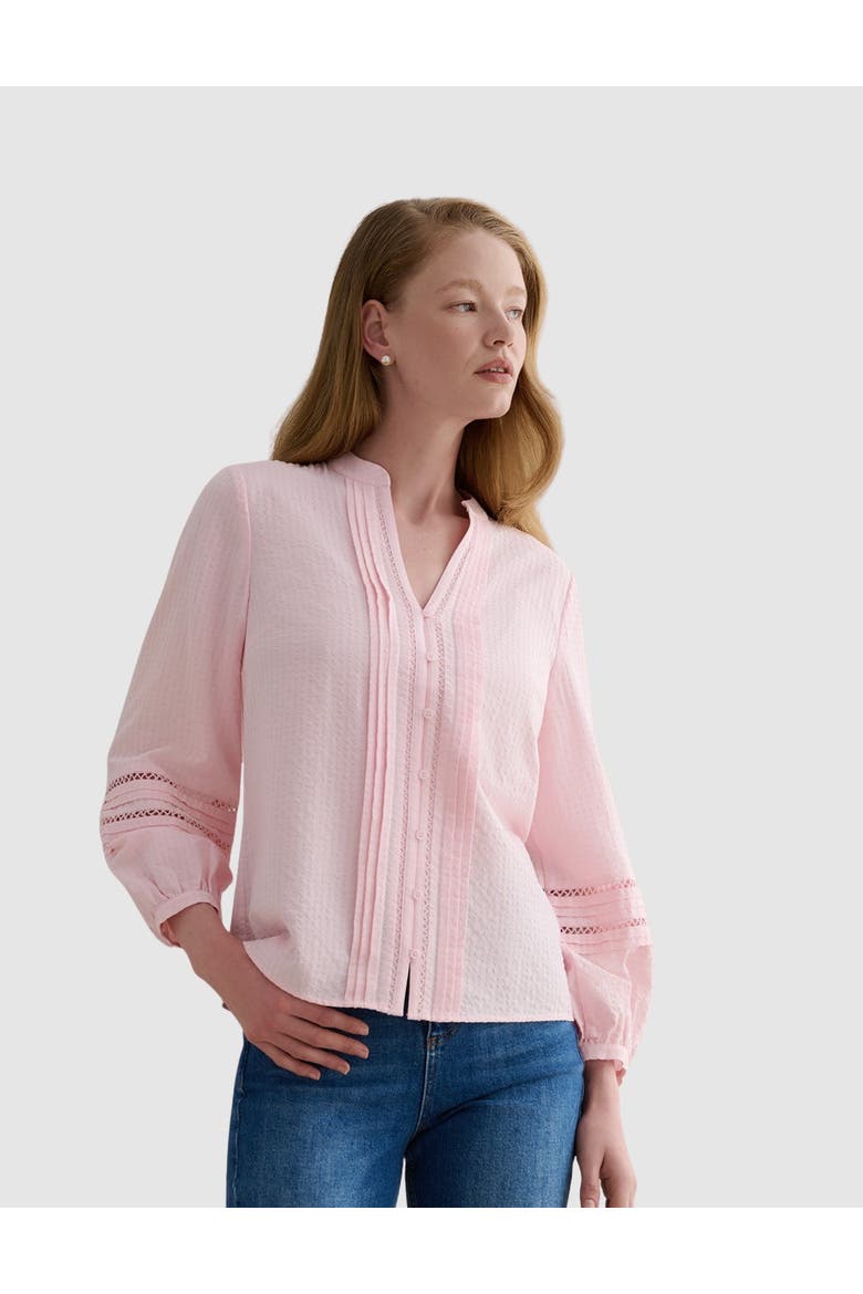 Lucilla Pintuck Mandarin Collar Blouse, Main, color, Blush Pink