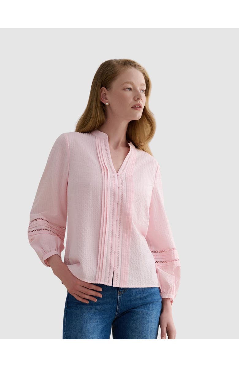 HOBBS LONDON Lucilla Pintuck Mandarin Collar Blouse, Main, color, Blush Pink