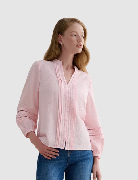 Lucilla Pintuck Mandarin Collar Blouse