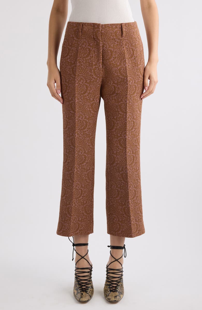 Dries Van Noten Paloma Floral Jacquard Crop Straight Leg Pants, Main, color, Peach