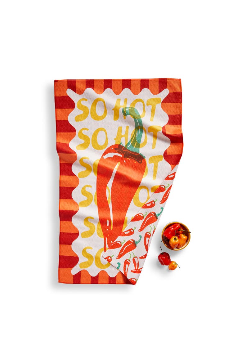 Super Absorbent Kitchen Towel Hot Chile Red Multi Dishtowel 80% Recycled Polyester 18x30 in, Main, color, Red