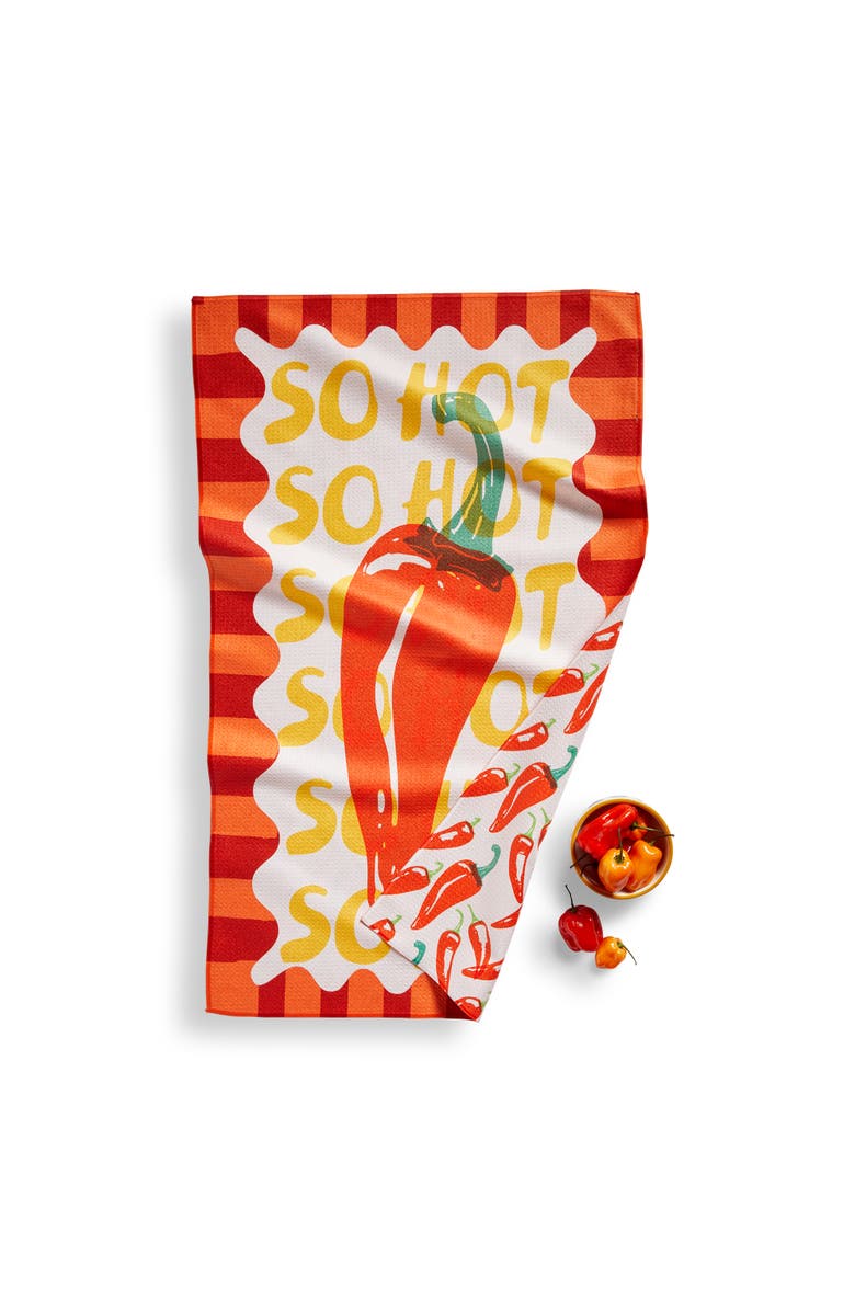 tag Super Absorbent Kitchen Towel Hot Chile Red Multi Dishtowel 80% Recycled Polyester 18x30 in, Main, color, Red