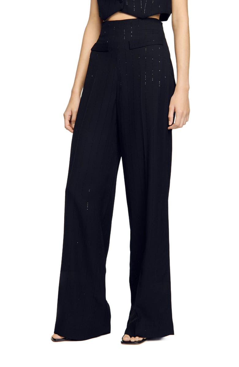 SANDRO Sequinned suit trousers, Main, color, Black