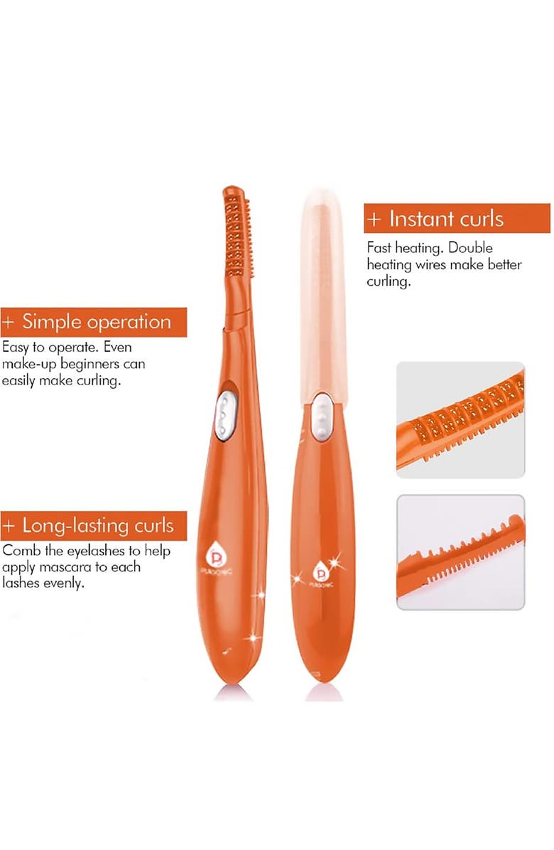 PURSONIC Heated Eyelash Curler With Comb, Alternate, color, Orange