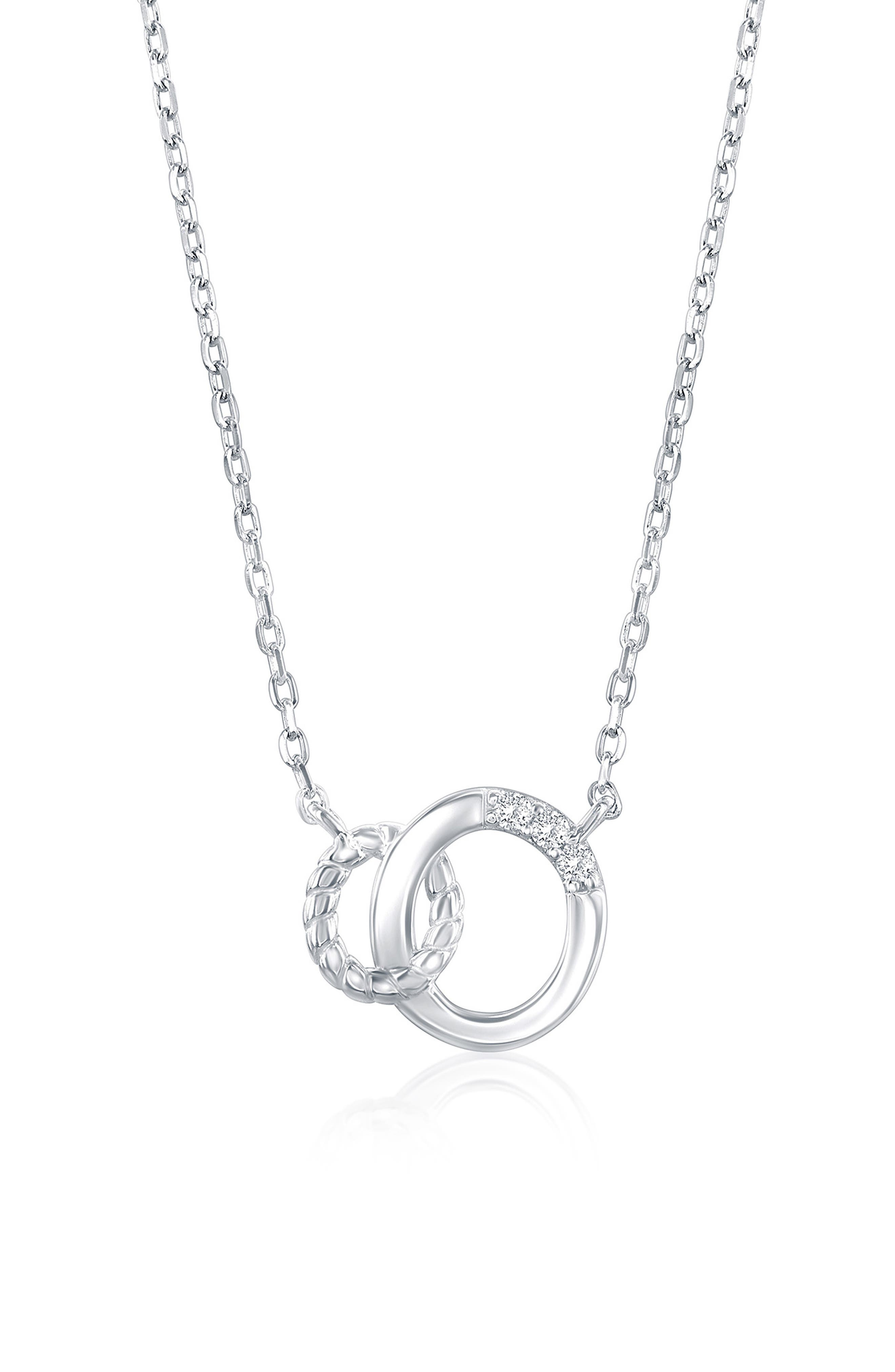 Interlocking Double Ring Cubic Zirconia Pendant Necklace
