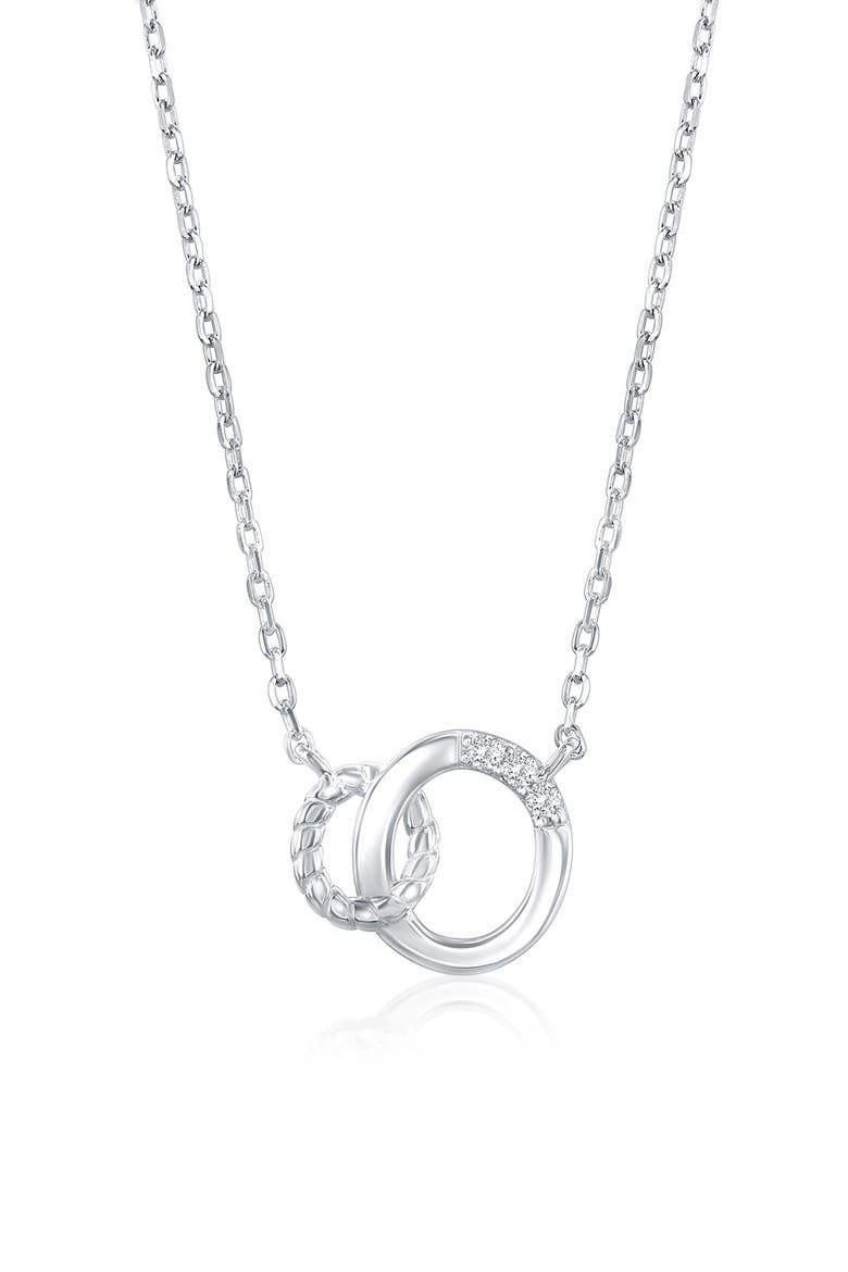 Interlocking Double Ring Cubic Zirconia Pendant Necklace, Main, color, SILVER