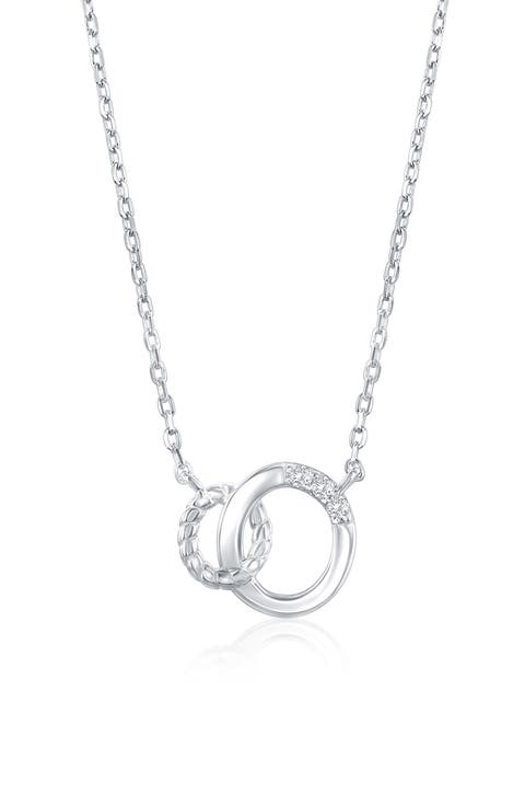 Interlocking Double Ring Cubic Zirconia Pendant Necklace