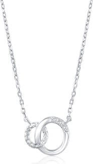 SIMONA Interlocking Double Ring Cubic Zirconia Pendant Necklace