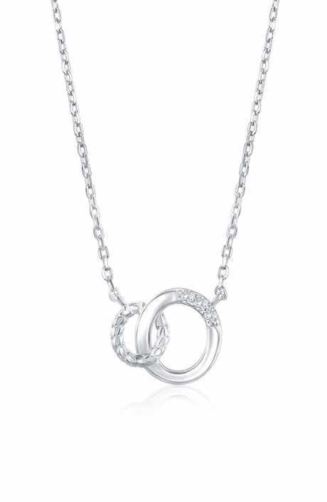 Interlocking Double Ring Cubic Zirconia Pendant Necklace