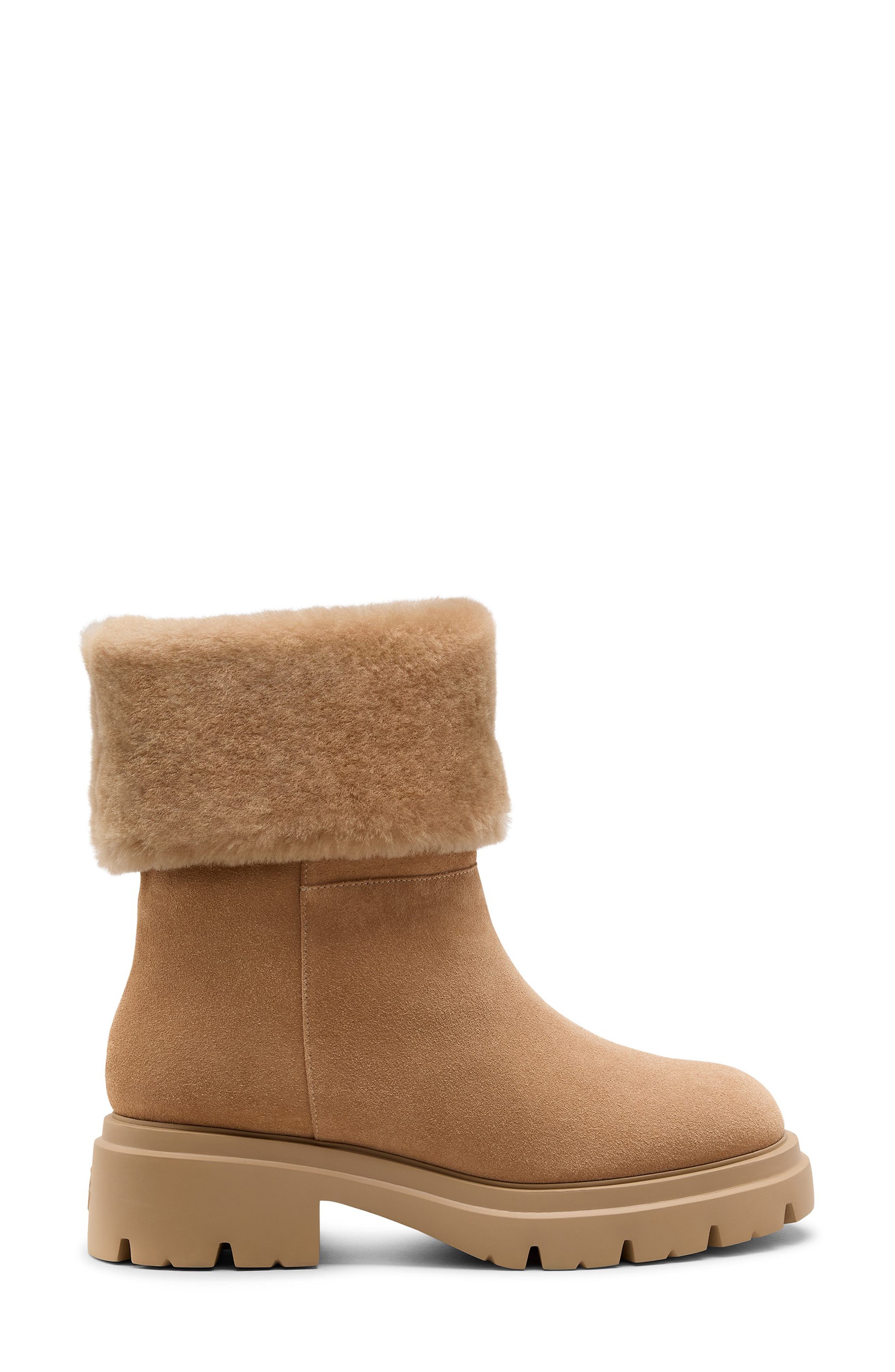 Stuart Weitzman Hudson Genuine Shearling Cuff Bootie, Alternate, color, New Camel