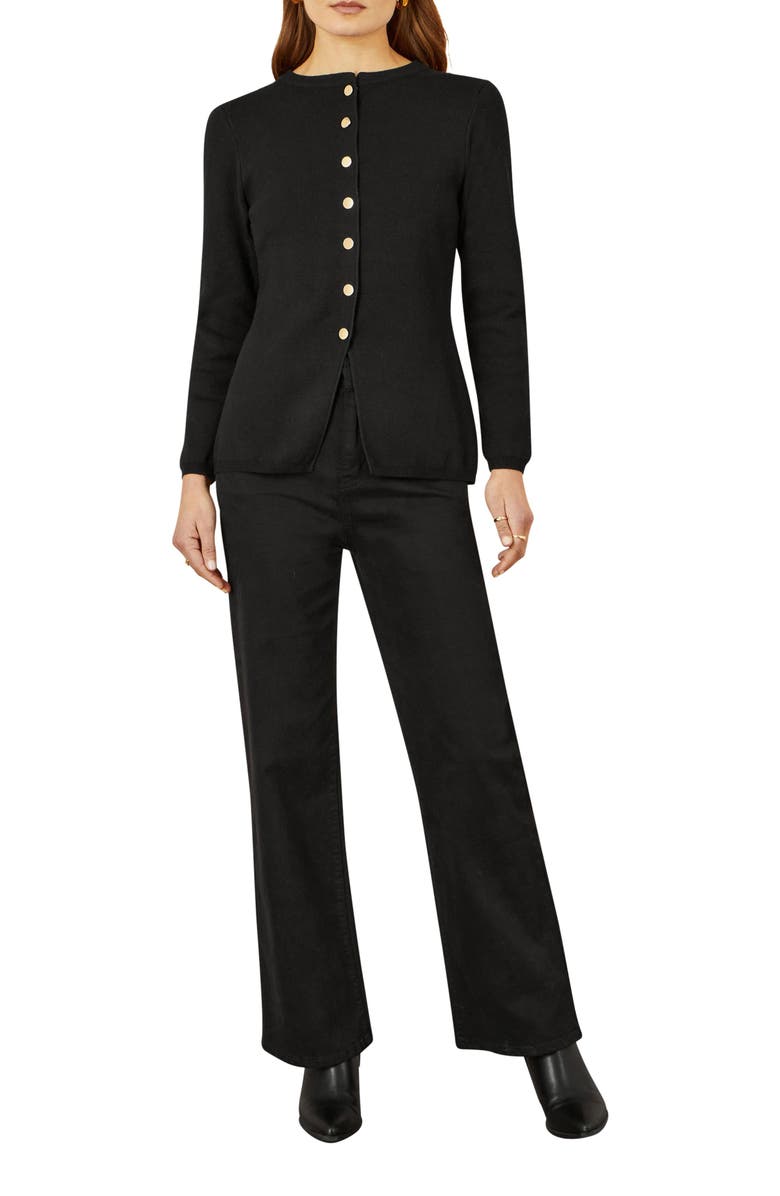 Yumi Chic Peplum Button Up Cardigan, Alternate, color, Black