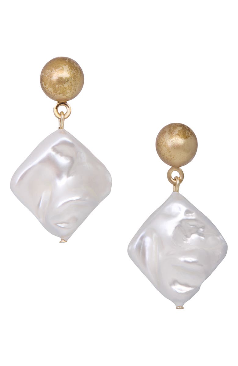 SAACHI Faux Pearl Dangle Earrings, Alternate, color, Gold/ White